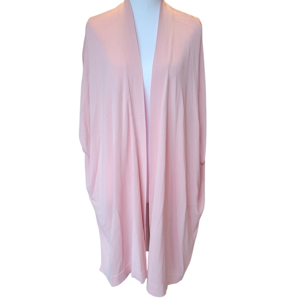 Martha Stewart Light Pink Open Front Short Sleeve Long Cardigan